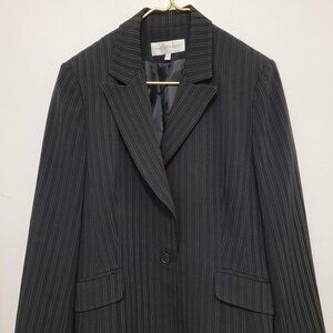 Jones New York Blazer Women Size 14 Long Sleeve Polyester Striped Linen Button
